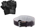 Monika Sports Gb 003 Leather Weight Lifting Belt With Gym Gloves, 4 Inch (Black)