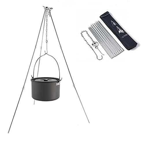 Yahpetes 31.5'' Camping Tripod 3 Sections Aluminum Telescopic Campfire Tripod Portable Outdoor Cooking Tripod (Sliver)