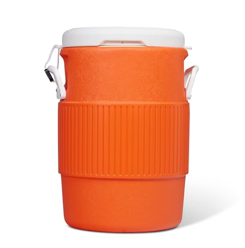 Igloo 5 Gallon Portable Sports Cooler Water Beverage Dispenser With Flat Seat Lid, Insulated Beverage Dispenser, Orange/White