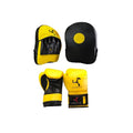 Le Buckle Training Boxing Gloves 10oz and Hand Pads Set Black for Boxing, Kickboxing, MMA, Muay Thai and Workout Exercises (Yell