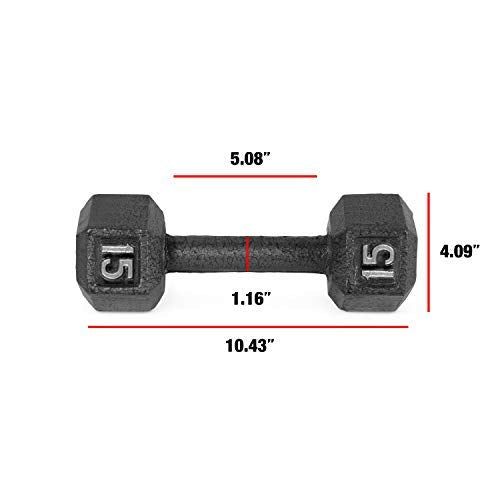 Cap Barbell Cast Iron Hex Dumbbell Weights (Pair), Black, 15 Lb