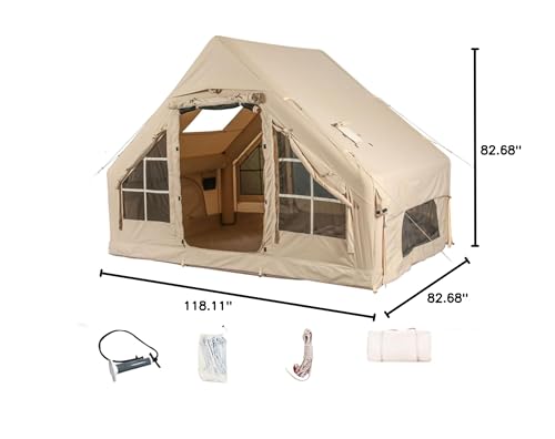 Inflatable Camping Tents With Hand Pump, Air Glamping Tents, Easy Setup Waterproof And Windproof Blow Up Tent, 4 Seasons Oxford