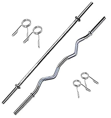BULLAR Weight Lifting Rod, Fitness Combo of 3Ft Curl, 3Ft Straight Rod with 2 Pair Spring Lock for Exercise Weight Lifting Bar,