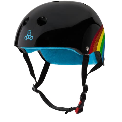 Triple Eight The Certified Sweatsaver Helmet For Skateboarding, Bmx, And Roller Skating, Rainbow Sparkle Black, Large / X-Large