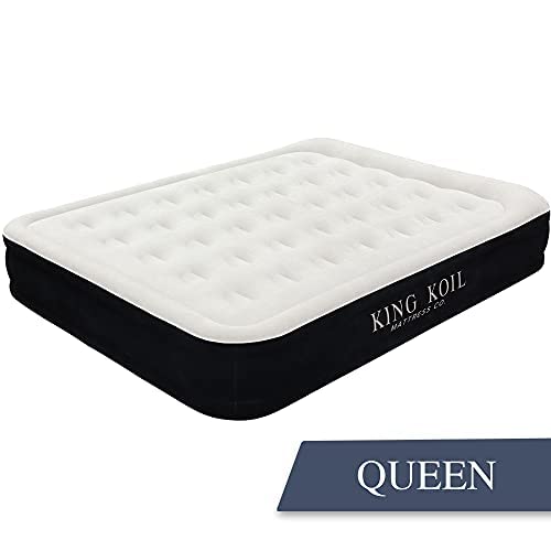 King Koil Luxury Queen Air Mattress With Built-In Pump For Home, Camping & Guests - Queen Size Inflatable Airbed Luxury Double H