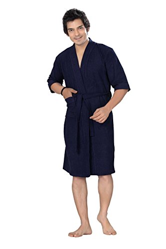 Superior MenS Terry Towel Cotton Bathrobe (Navy Blue, Full)