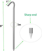 Ok5Star 9 Inch Galvanized Tent Stakes Metal Tent Pegs, Heavy Duty Steel Yard Camping Stakes Tarp Hooks Inflatables Outdoor Decor