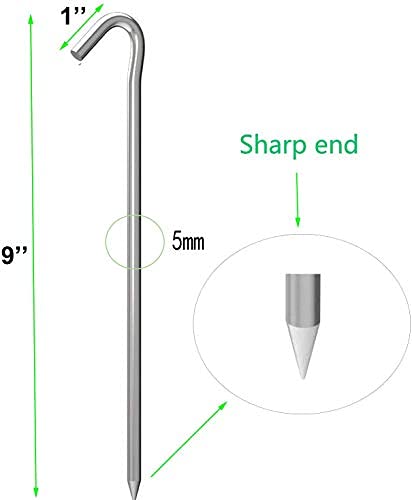 Ok5Star 9 Inch Galvanized Tent Stakes Metal Tent Pegs, Heavy Duty Steel Yard Camping Stakes Tarp Hooks Inflatables Outdoor Decor