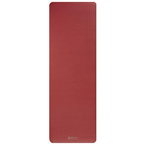 Gaiam Essentials Thick Yoga Mat Fitness & Exercise Mat With Easy-Cinch Carrier Strap, Red, 72''L X 24''W X 2/5 Inch Thick