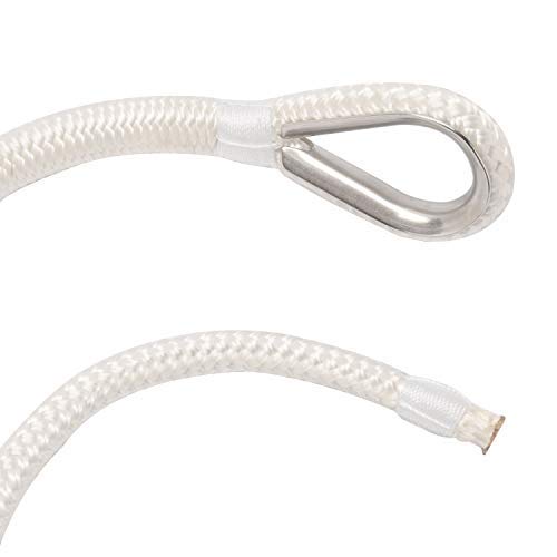 Novelbee 3/8 Inch X 200 Feet Double Braid Nylon Anchor Line With Stainless Steel Thimble And Plastic Chuck (White)
