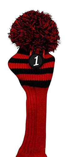 Pacific Golf Clubs #1 Red Black Limited Edition Driver Head Cover Fits 460Cc Drivers Tour Knit Retro Vintage Pom Pom Classic Lon