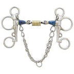 Centaur Blue Steel Tom Thumb Pelham With Double Jointed Mouth And Loose Brass Roller Disks - 5.5