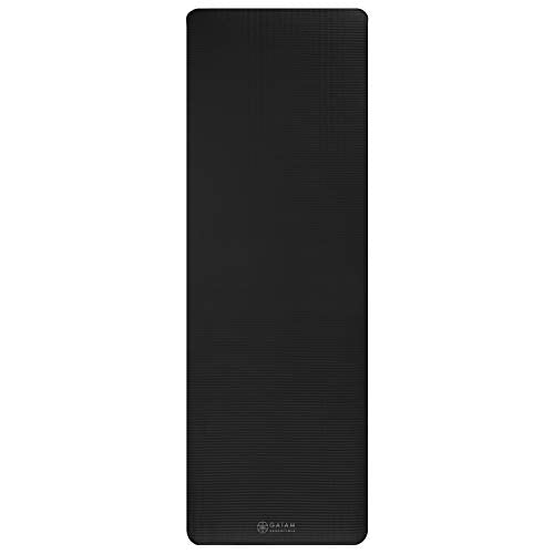 Gaiam Essentials Thick Yoga Mat Fitness & Exercise Mat With Easy-Cinch Carrier Strap, Black, 72''L X 24''W X 2/5 Inch Thick