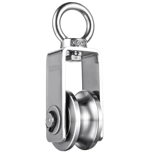 Serplex Cable Pulley Wheel 304 Stainless Steel Hoisting Pulley Wheel Smooth Bearing Cable Pulley Wheel With Loop 551Lbs High Loa