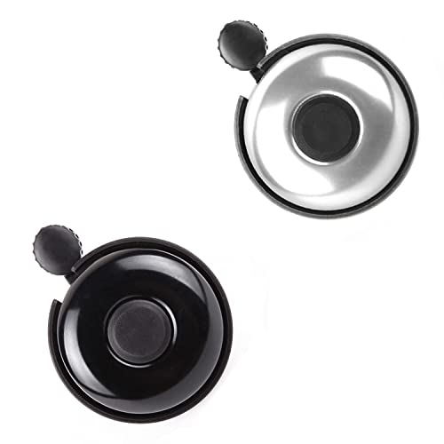 Rekata 2 Pack Aluminum Bike Bell, Loud Sound Bicycle Bell For Adults Kids Girls Boy (Black + Silver)