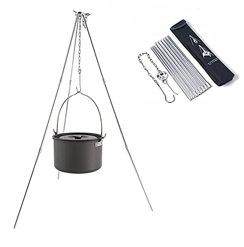 Yahpetes 31.5'' Camping Tripod 3 Sections Aluminum Telescopic Campfire Tripod Portable Outdoor Cooking Tripod (Sliver)