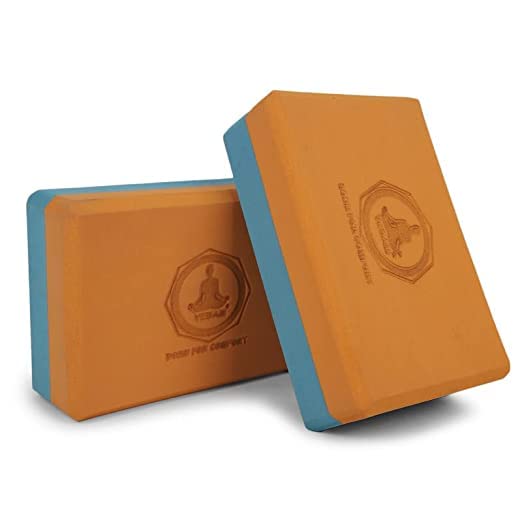 Vedam High Density EVA Foam Yoga Block Set of 2 for Men & Women | Improve Strength & Aid Balance (Orange Aqua)