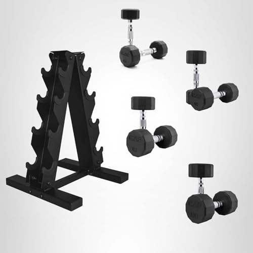 CAP Barbell 100 LB Coated 12-Sided Chrome Handle Dumbbell Weight Set with Vertical Rack