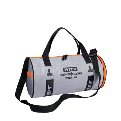 World Star Men & Women Trendy Gym Bag/Duffle Bag/Shoulder Bag/Sports Bag/Gym Bags/Adjustable Shoulder Bag (White, Orange & Black