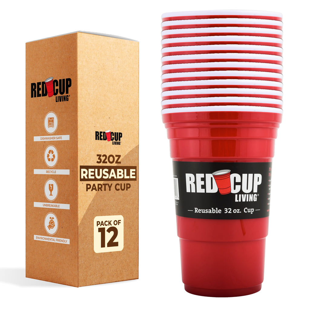 Redcupliving 32oz Reusable Party Cups, Pack of 6, Leakproof & BPA-Free