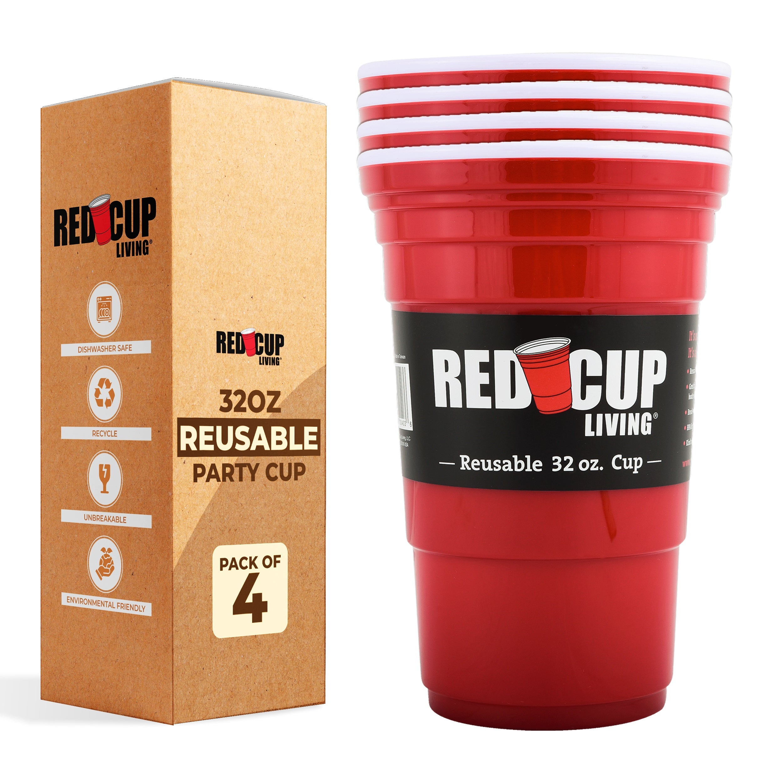 Redcupliving 32oz Reusable Party Cups, Pack of 6, Leakproof & BPA-Free