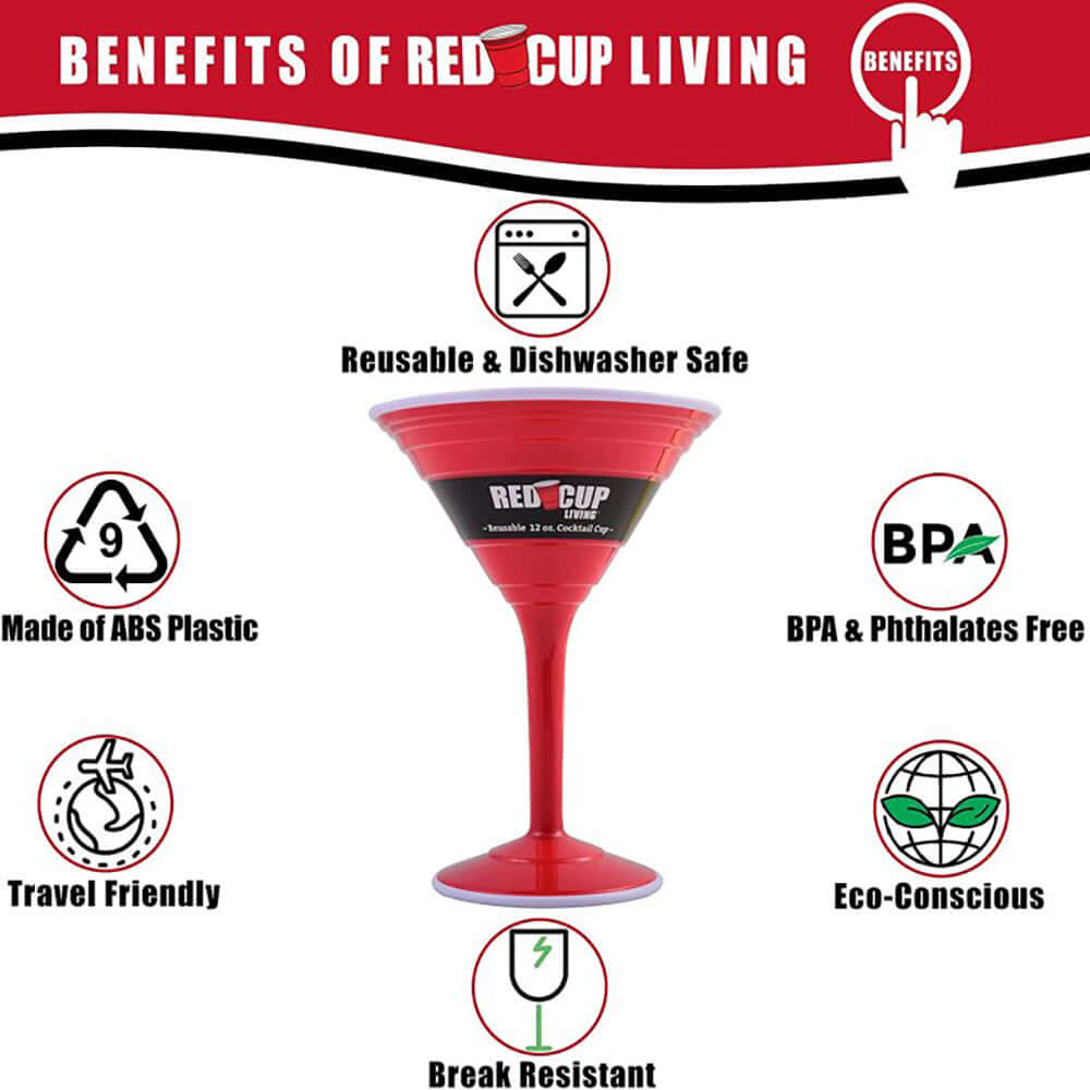 Redcupliving 12oz Reusable Cocktail Cups | BPA-Free Double-Wall Red Drinkware