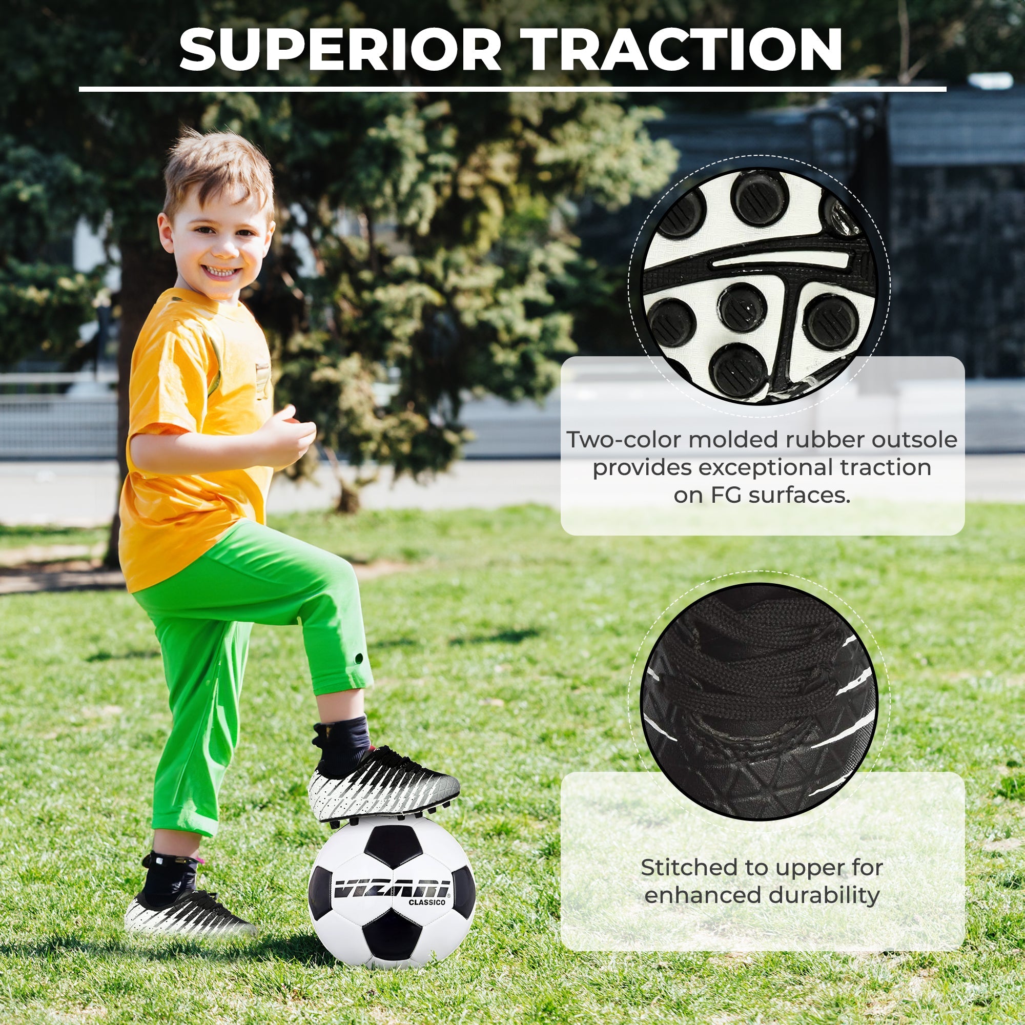 Bolt Firm Ground Soccer Shoes -Black/White/Silver - Vizari Sports