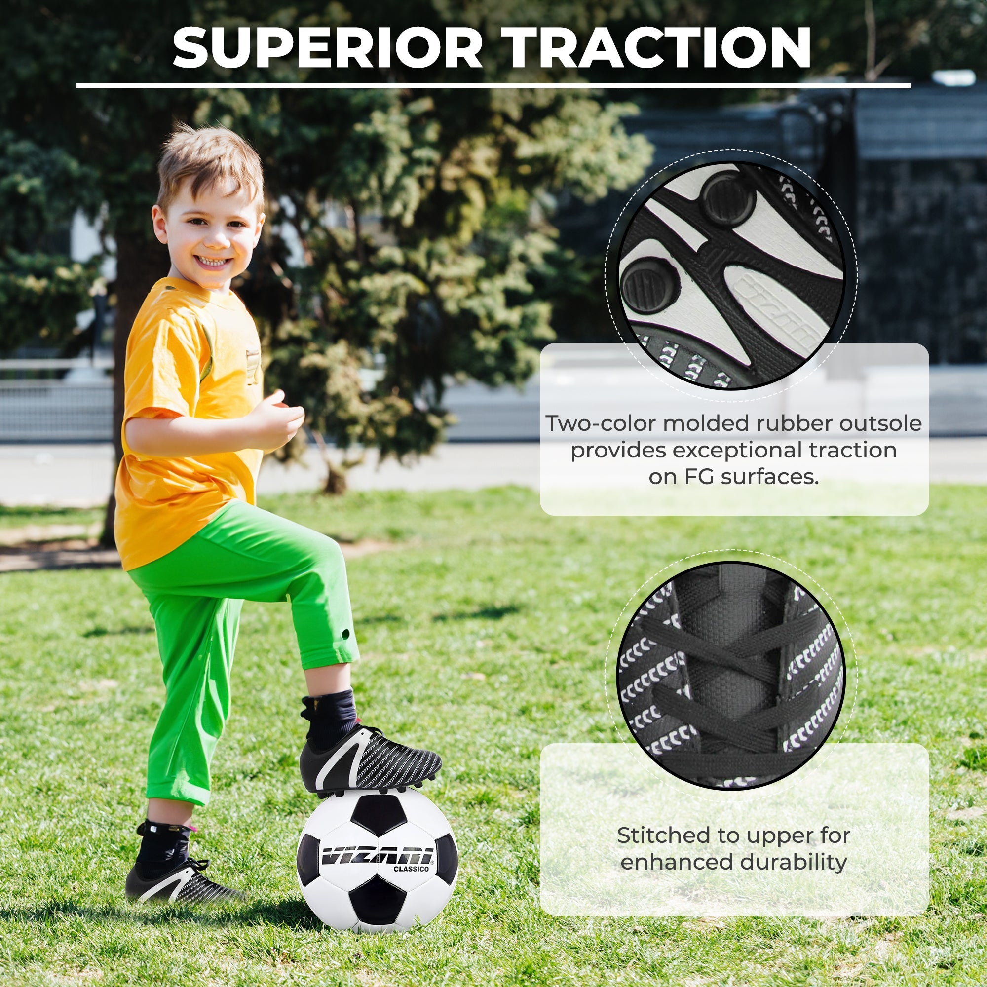 Impact Firm Ground Soccer Shoes -Black/White - Vizari Sports