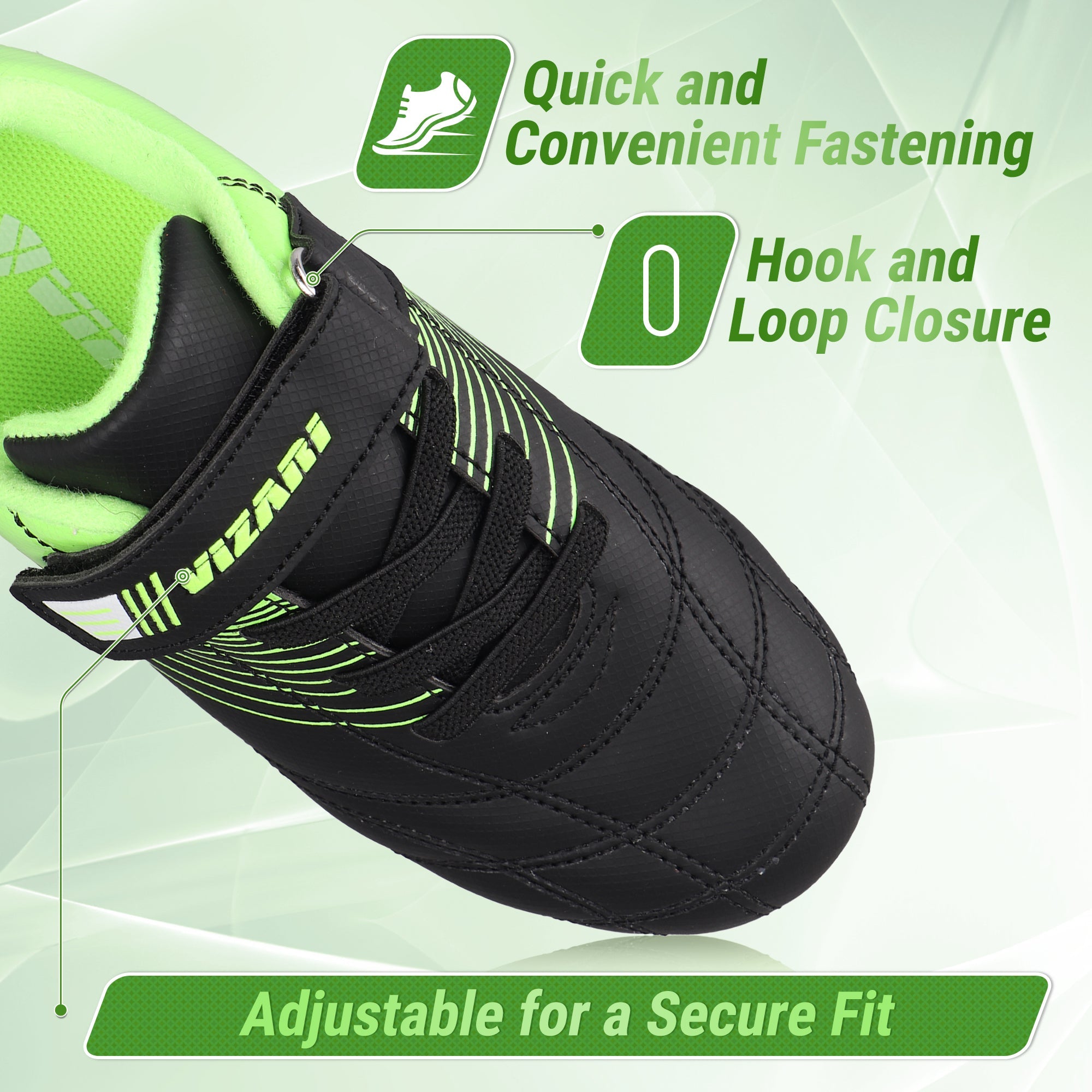 Loma Velcro Firm Ground Soccer Cleats - Black/Green - Vizari Sports