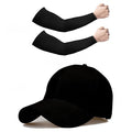 Black Baseball Cap With Arm Sleeves Combo, Cotton, Adjustable, Unisex, Sun Protection, Sports, Summer, Free Size
