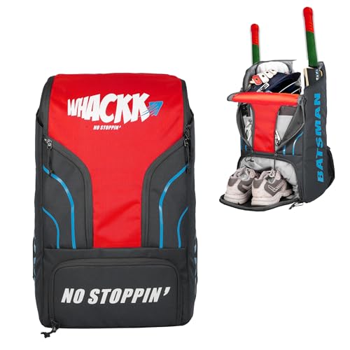 Whackk Batsman|Cricket|Cricket Kit Bag Backpack |Juniour & Youth Kitbag |Player Edition 2 Bat Pockets Shoe Pocket |Big Main Comp