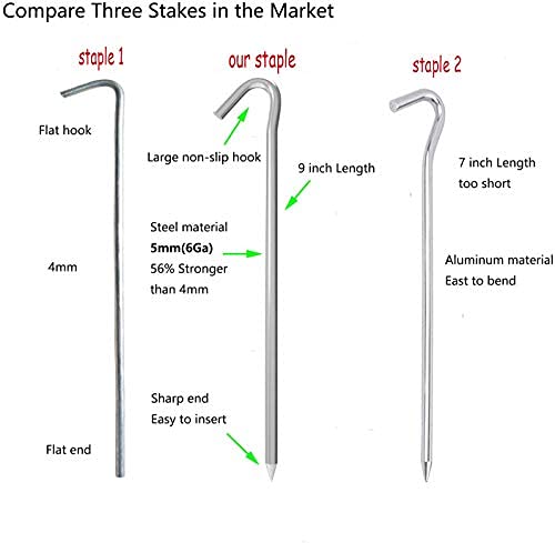 Ok5Star 9 Inch Galvanized Tent Stakes Metal Tent Pegs, Heavy Duty Steel Yard Camping Stakes Tarp Hooks Inflatables Outdoor Decor
