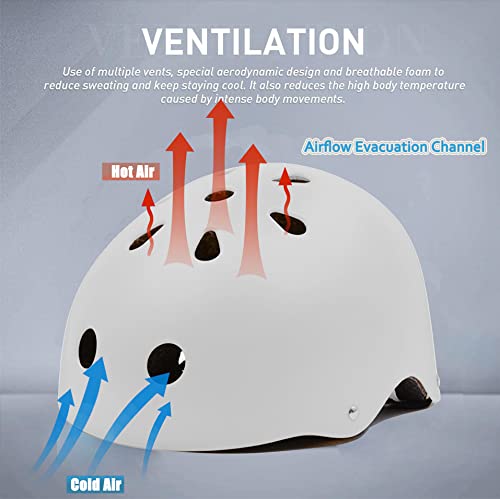 Tourdarson Skateboard Helmet Impact Resistance Ventilation Multi-Sport For Youth & Adults (White,Large)