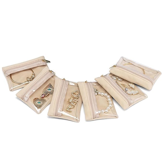 ENCHANTMENT 4 Pcs Jewellery Organisers Pouch Small Velvet Zipper Jewellery Pouches or Storage Travel Jewellery Organiser Bag Jew