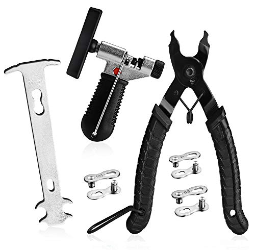 A Akraf Bike Link Plier + Chain Breaker Splitter Tool + Chain Checker + 3 Pairs Bicycle Missing Links, Bike Link Opener Closer P
