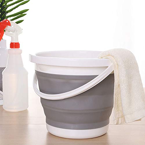 Bekith 2 Pack Collapsible Plastic Bucket With Locking Lid, 5L / 1.32 Gallon Foldable Round Tub Portable Fishing Water Pail For H