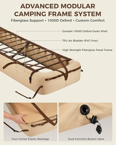 Kingcamp Camping Air Bed Frame - Portable & Compact Guest Air Mattress With Accessories, Single High Inflatable Blow-Up Bed Fram