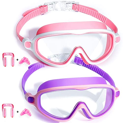 Kids Goggles For Swimming 2 Pack No Leaking Anti-Fog Outer Eye Fit With Wide View Uv Protection Crystal Clear Watertight Swim Go
