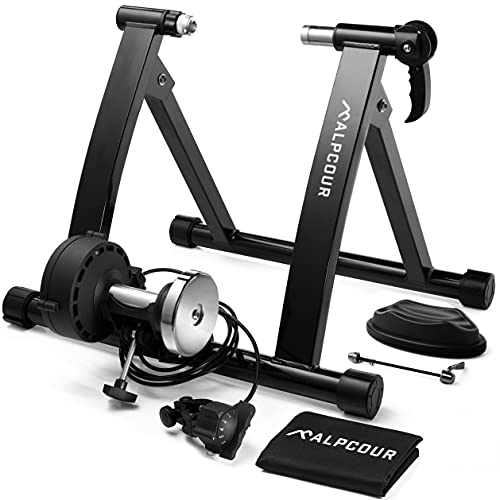 Alpcour Bike Trainer Stand For Indoor Riding - Portable Stainless Steel Indoor Trainer W/Magnetic Flywheel, Noise Reduction, 6 R