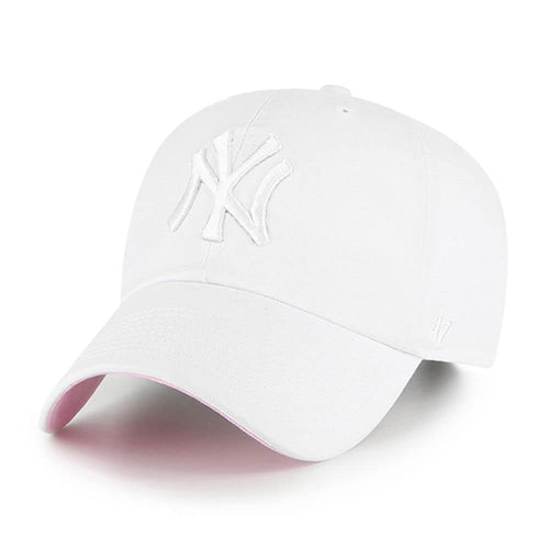 '47 New York Yankees Ballpark Clean Up Dad Hat Baseball Cap - White/Pink Bottom