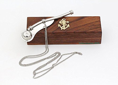 5''Brass Boatswain Whistle W/Box Bosun Call Pipe Silver Finish