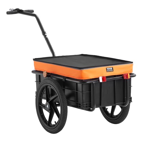 Vevor Bike Cargo Trailer, 88 Lbs Load Capacity, Heavy-Duty Bicycle Wagon Cart, Foldable Compact Storage With Universal Hitch, Wa