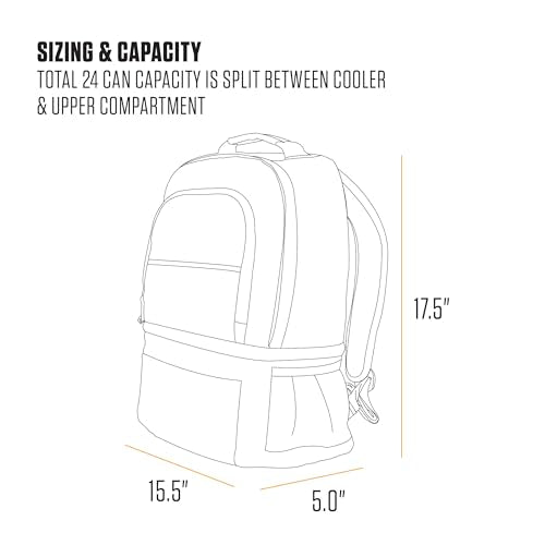 Carhartt Insulated 24 Can Two Compartment Cooler Backpack, Fully-Insulated Base, Durable Water-Resistant For Camping, Beach & Tr