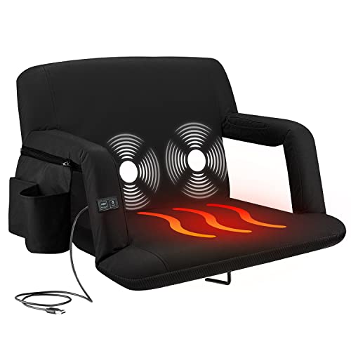 Alpcour Heating Massage Stadium Seat - Deluxe Reclining Bleacher Chair With Back & Arm Support - Built-In Heater And Massager - 