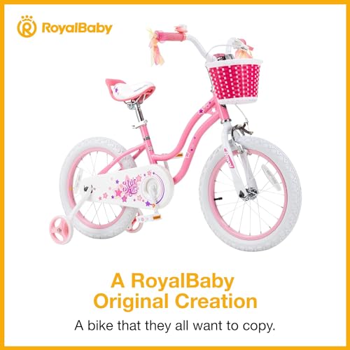 RoyalBaby Stargirl Kids Bike 12 Inch Girls Bicycle for Children with Training Wheels & Basket, Pink