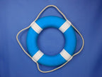 Hampton Nautical Vibrant Light Blue Lifering With White Bands, 15'' Decorative Lifering