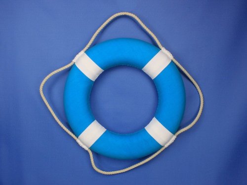 Hampton Nautical Vibrant Light Blue Lifering With White Bands, 15'' Decorative Lifering