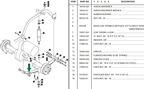 Roykaw Ezgo Txt Rear Heavy Duty Leaf Spring W/Bushings & Sleeves Kit For 1994-Up Golf Cart - 4 Leaf