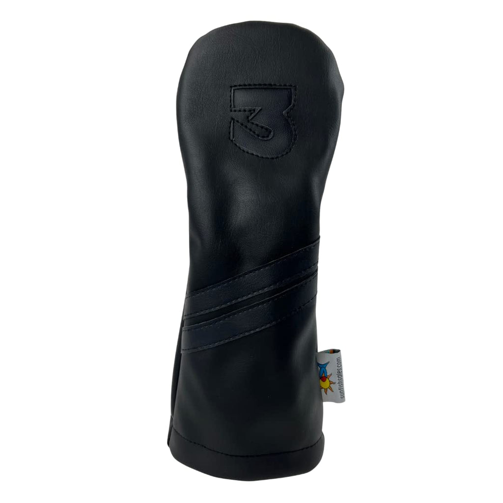 Sunfish Leather Golf Headcover Set 1-3-X Driver Fairway Hybrid Black On Black Murdered Out