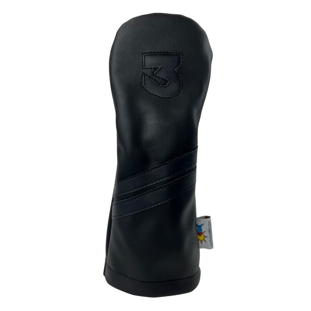 Sunfish Leather Golf Headcover Set 1-3-X Driver Fairway Hybrid Black On Black Murdered Out